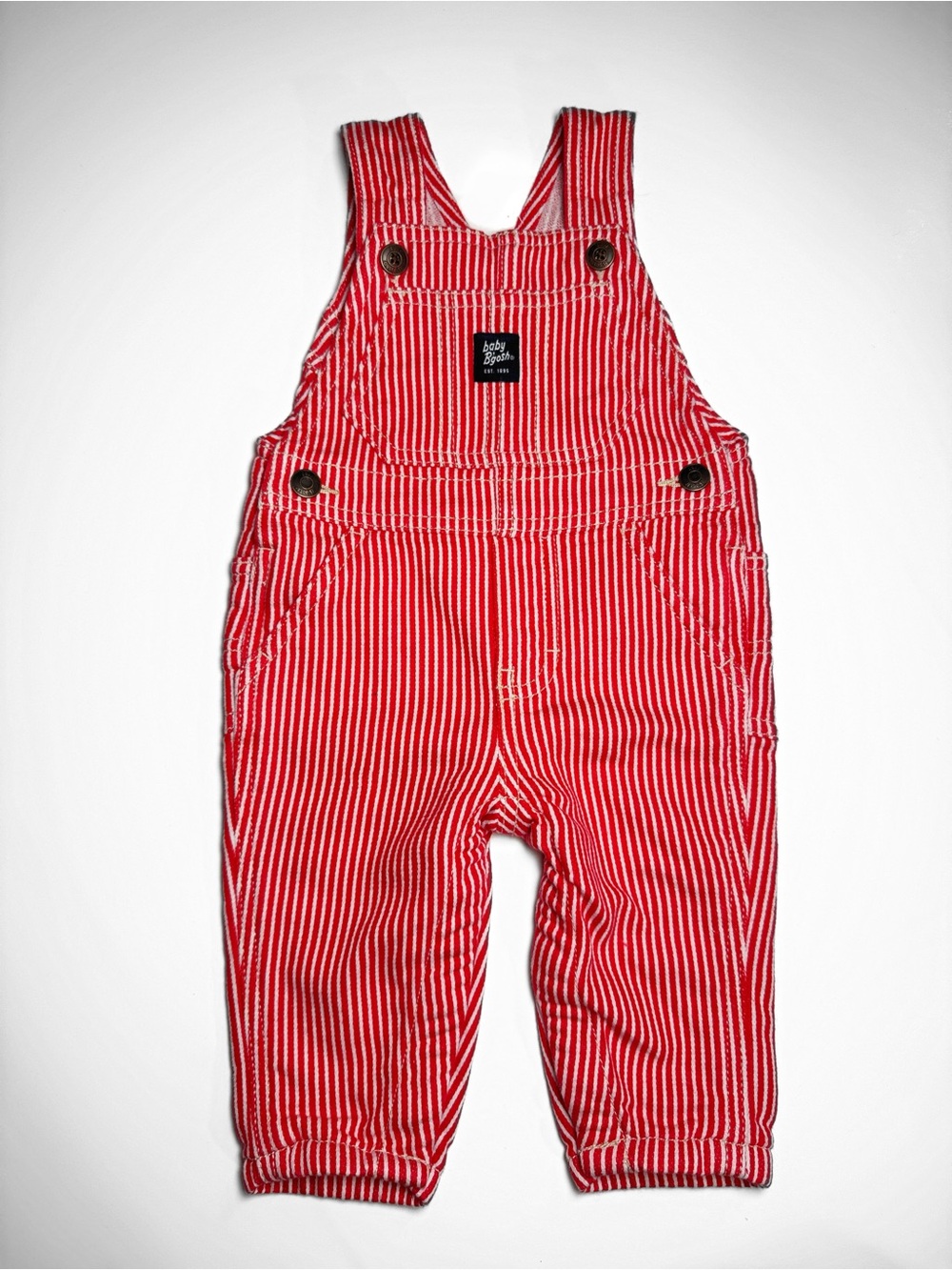 Baby B'gosh Red White Stripe Vestbak Overalls Romper 6M Railroad USA Classic
